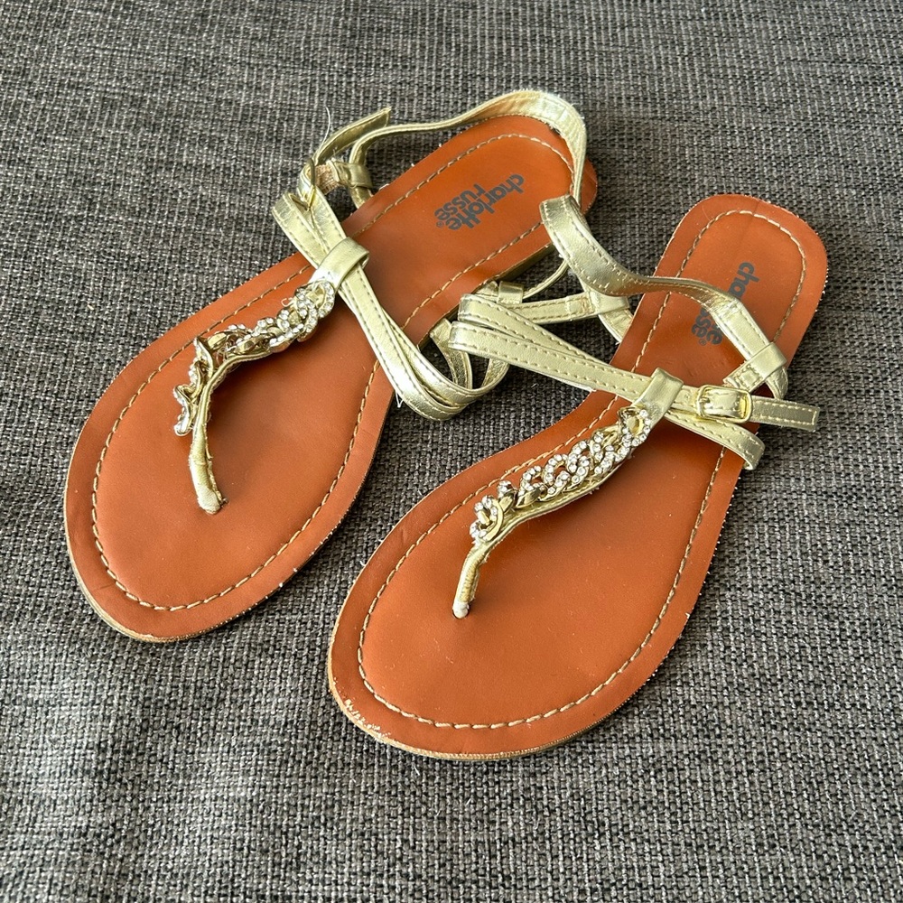 Charlotte Russe Gold and Orange Sandals with Braided Straps